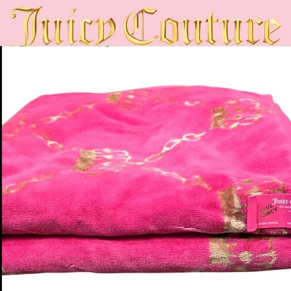 Juicy Couture Home Crown & Chains Oversized Plush Towel Set- Pink/Gold